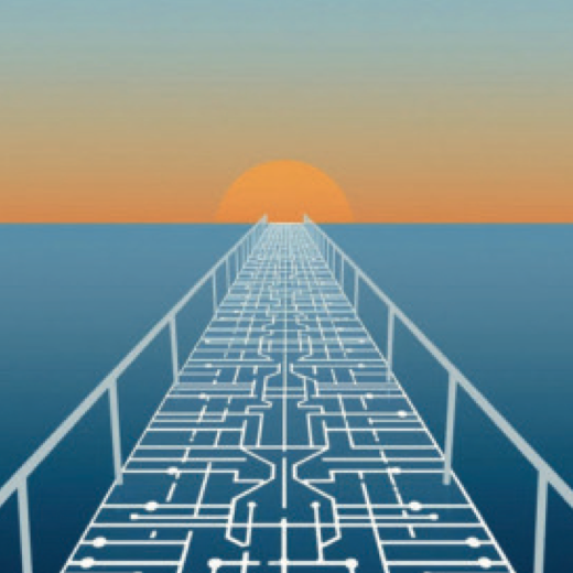 Sunset horizon with digital pier path